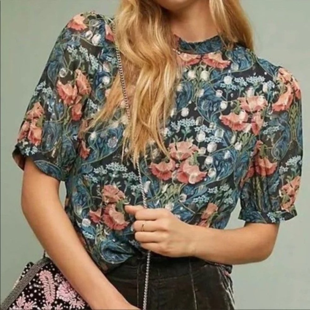 Anthropologie Floral Blouse Size 12